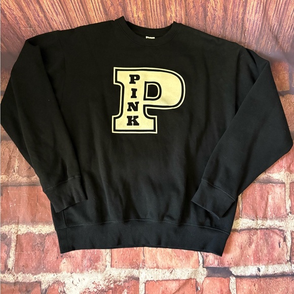 VS PINK Ivy Fleece Oversized Crew Sweatshirt victoria’s Secret Medium Black Logo - Picture 4 of 12